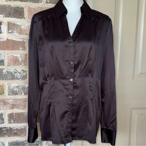 East 5th Women's Chocolate Brown Satin Button Down Shirt Sz XL